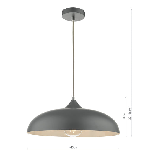 Dar Lighting KAE0137 Kaelan 1 Light Single Pendant Graphite - 37145