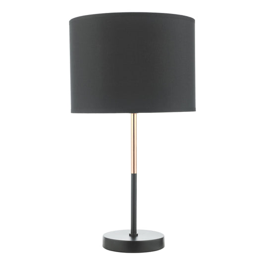Dar Lighting KEL4264 Kelso 1 Light Table Lamp Matt Black Polished Copper With Shade - 37149