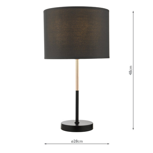 Dar Lighting KEL4264 Kelso 1 Light Table Lamp Matt Black Polished Copper With Shade - 37149