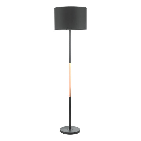 Dar Lighting KEL4964 Kelso 1 Light Floor Lamp Matt Black Polished Copper With Shade - 37150