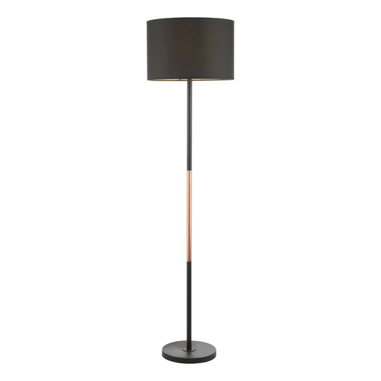 Dar Lighting KEL4964 Kelso 1 Light Floor Lamp Matt Black Polished Copper With Shade - 37150
