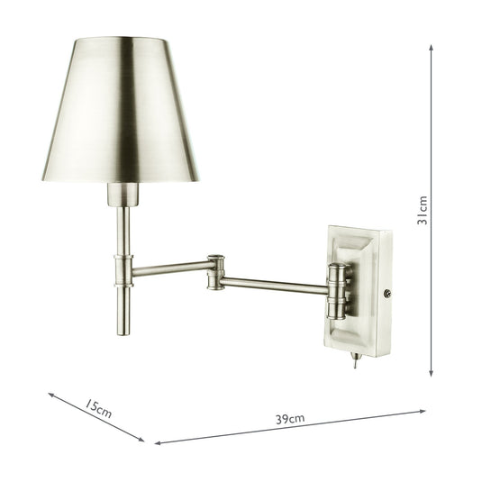 Dar Lighting KEN0738 Kensington 1 Light Swing Arm Wall Light Polished Nickel - 36948