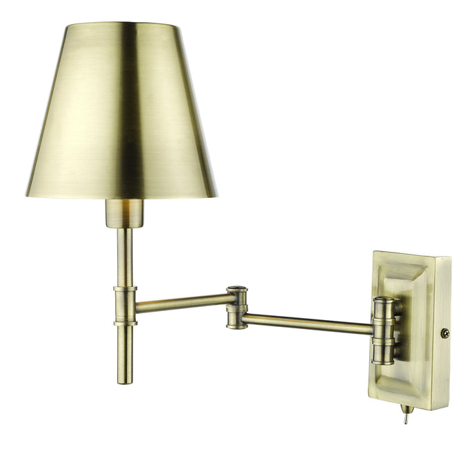 Dar Lighting KEN0775 Kensington 1 Light Swing Arm Wall Light Antique Brass - 36949