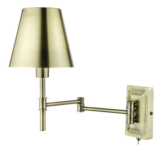 Dar Lighting KEN0775 Kensington 1 Light Swing Arm Wall Light Antique Brass - 36949