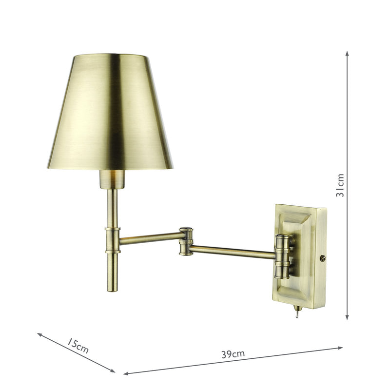 Load image into Gallery viewer, Dar Lighting KEN0775 Kensington 1 Light Swing Arm Wall Light Antique Brass - 36949
