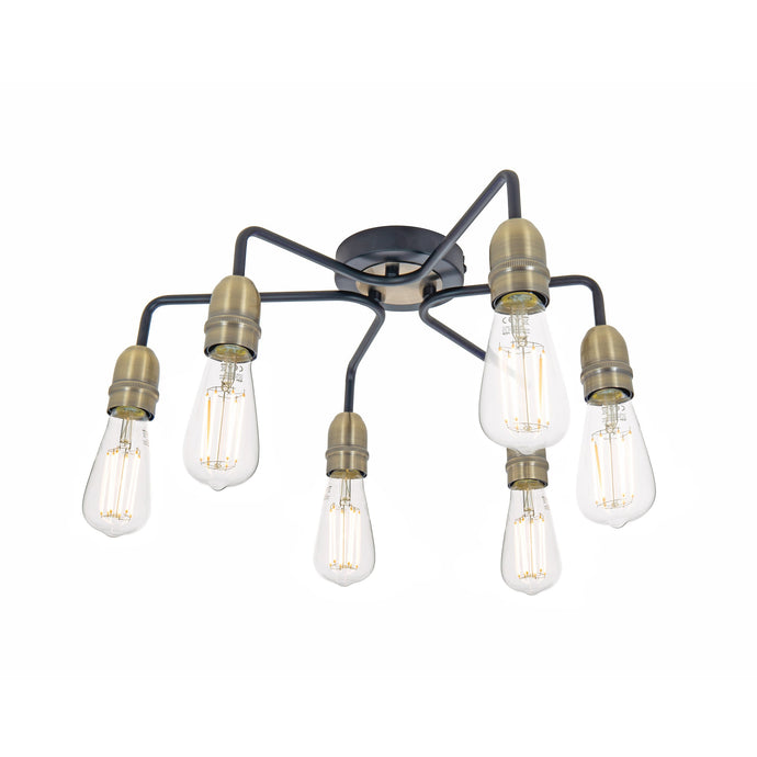 Dar Lighting KIE0622 Kiefer 6 Light Flush Black & Antique Brass - 37151