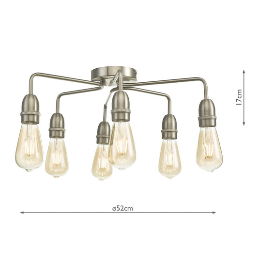 Dar Lighting KIE0646 Kiefer 6 Light Flush Satin Chrome - 37152