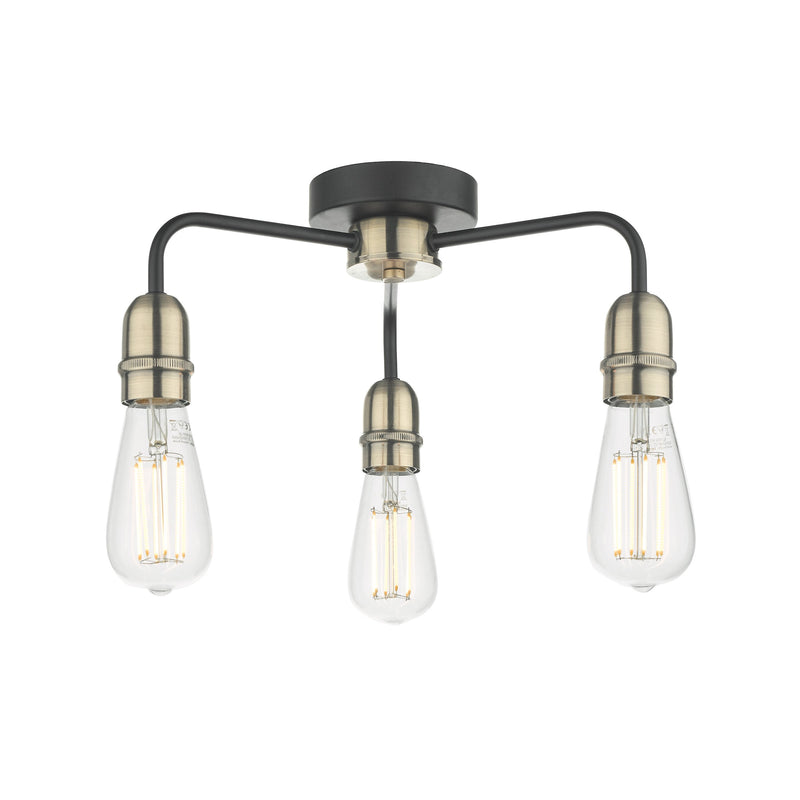 Load image into Gallery viewer, Dar Lighting KIE5322 Kiefer 3lt Flush Black &amp; Antique Brass - 25009
