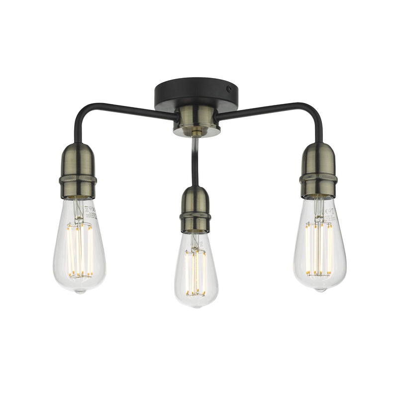 Load image into Gallery viewer, Dar Lighting KIE5322 Kiefer 3lt Flush Black &amp; Antique Brass - 25009
