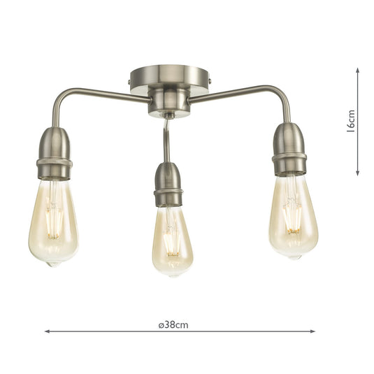 Dar Lighting KIE5346 Kiefer 3 Light Flush Satin Chrome - 27071