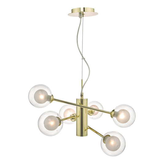 Dar Lighting KUM0635 Kumara 6lt Pendant Gold & Glass - 35203