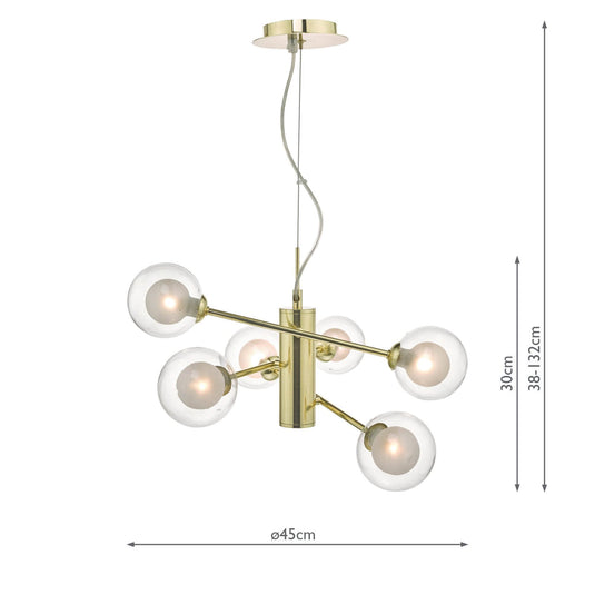 Dar Lighting KUM0635 Kumara 6lt Pendant Gold & Glass - 35203