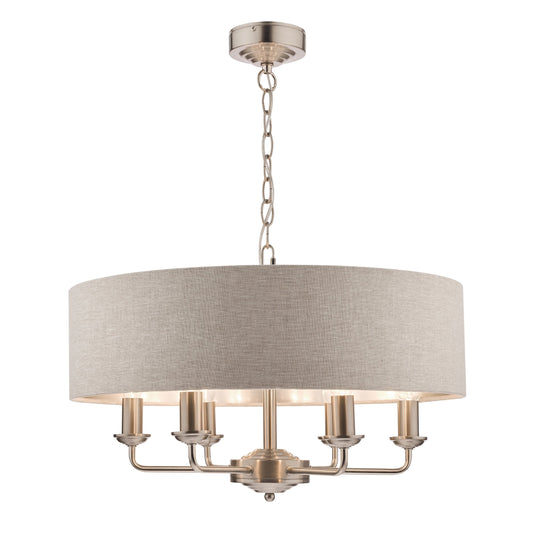Laura Ashley LA3518806-Q Sorrento Satin Nickel 6 Light Armed Fitting Ceiling Light with Natural Shade