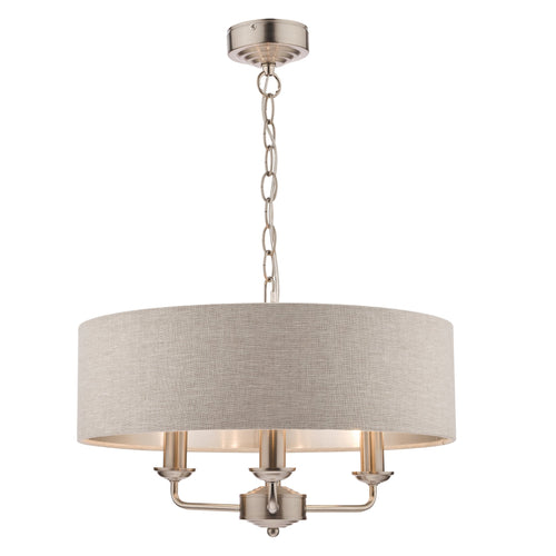 Laura Ashley LA3567326-Q Sorrento Satin Nickel 3 Light Armed Fitting Ceiling Light with Natural Shade