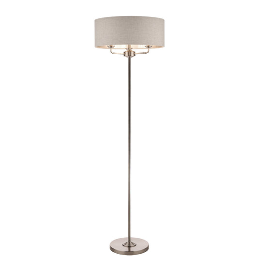 Laura Ashley LA3570089-Q Sorrento Satin Nickel 3 Light Floor Lamp with Natural Shade