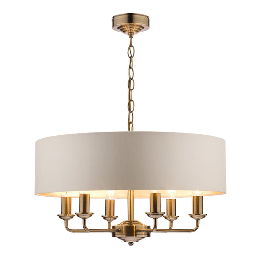 Laura Ashley LA3621353-Q Sorrento Antique Brass 6 Light Armed Fitting Ceiling Light with Ivory Shade