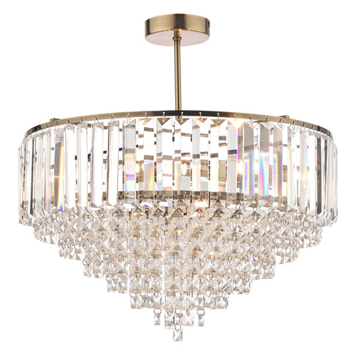 Laura Ashley LA3637913-Q Vienna Crystal & Antique Brass 5 Light Semi Flush Ceiling Light