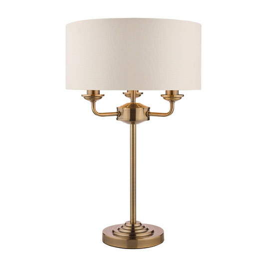 Laura Ashley LA3655967-Q Sorrento Antique Brass 3 Light Table Lamp with Ivory Shade