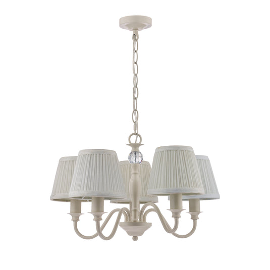 Laura Ashley LA3726687-Q Ellis Satin-Painted Spindle 5 Light Chandelier with Ivory Shades