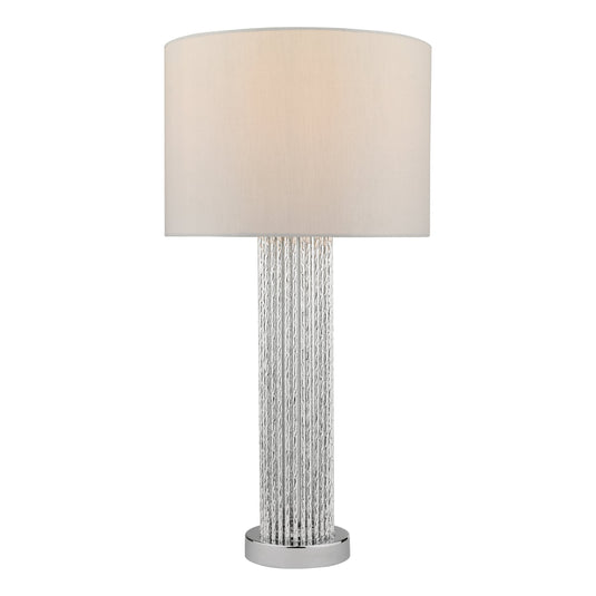 Dar Lighting LAZ4239 Lazio Table Lamp Silver Rod Base With Faux Silk Shade - 35210