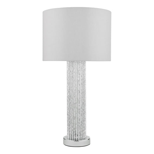 Dar Lighting LAZ4239 Lazio Table Lamp Silver Rod Base With Faux Silk Shade - 35210