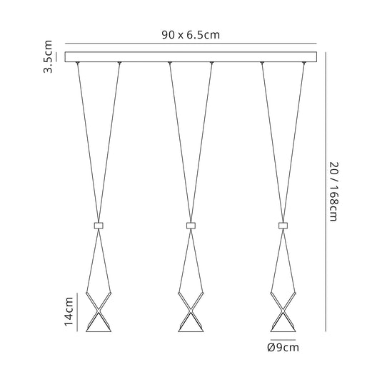 C-Lighting Kross Bar Linear Pendant 3 Light, 3 x 3W LED, 3000K, 350lm, Sand Black/Grey, 3yrs Warranty - 29015