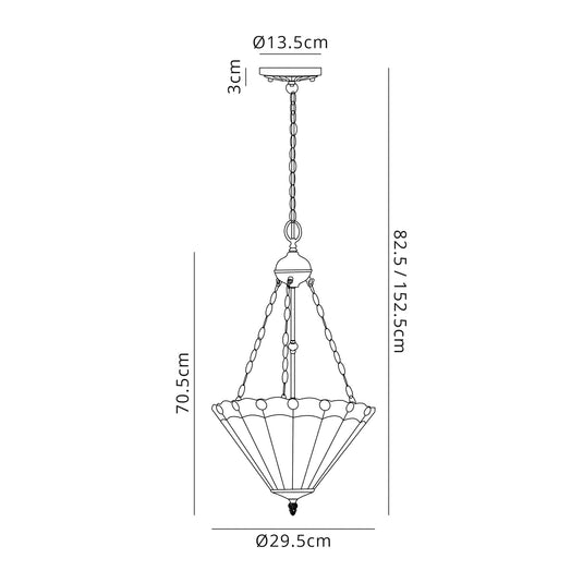 C-Lighting Heath 2 Light Uplighter Pendant E27 With 30cm Tiffany Shade, Grey/Cmurston/Crystal/Aged Antique Brass - 29736