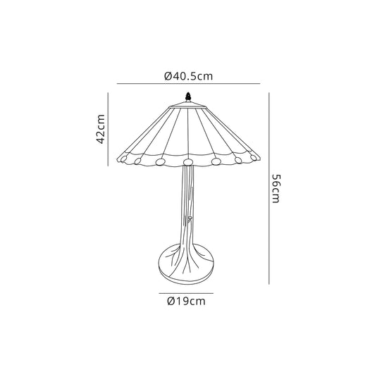 C-Lighting Heath 2 Light Tree Like Table Lamp E27 With 40cm Tiffany Shade, Grey/Cmurston/Crystal/Aged Antique Brass - 29738