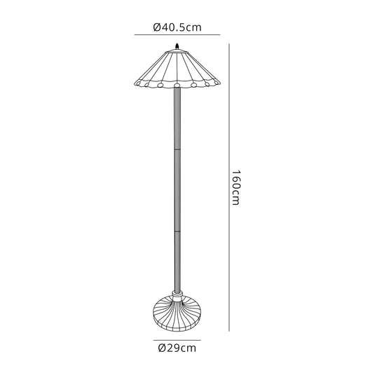 C-Lighting Heath 2 Light Stepped Design Floor Lamp E27 With 40cm Tiffany Shade, Grey/Cmurston/Crystal/Aged Antique Brass - 29748