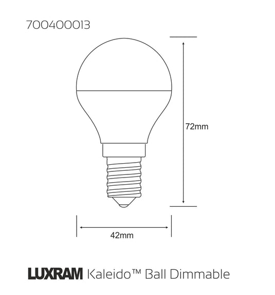 Kaleido LED Ball E14 Dimmable 3.5W Warm White 3000K, 250lm, Chrome Finish, 3yrs Warranty