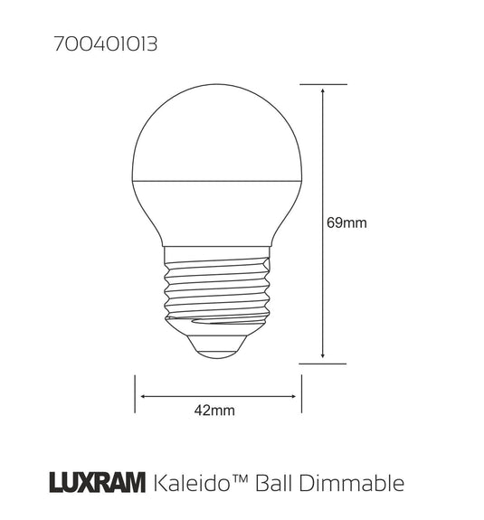 Kaleido LED Ball E27 Dimmable 3.5W Warm White 3000K, 250lm, Chrome Finish, 3yrs Warranty