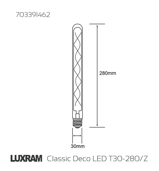 Classic Deco LED 280mm Tubular E27 Dimmable 6W 4000K Natural White, 500lm, Smoke Glass, 3yrs Warranty