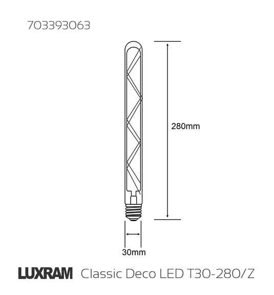 Classic Deco LED 280mm Tubular E27 Dimmable 6W 1800K Extra Warm White, 500lm, Gold Finish, 3yrs Warranty