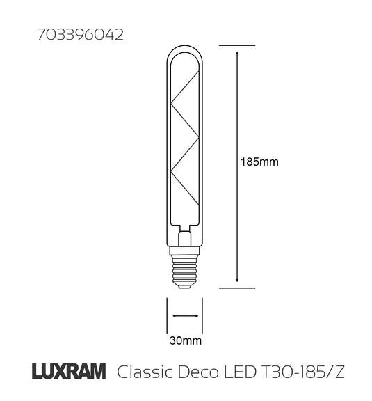Classic Deco LED 185mm Tubular E14 Dimmable 4W 4000K Natural White, 300lm, Clear Glass, 3yrs Warranty