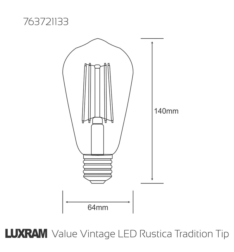Load image into Gallery viewer, Value Vintage LED Rustica Tradition Tip/M ST64 E27 4W 2200K, 330lm, Amber Finish, 3yr Warranty
