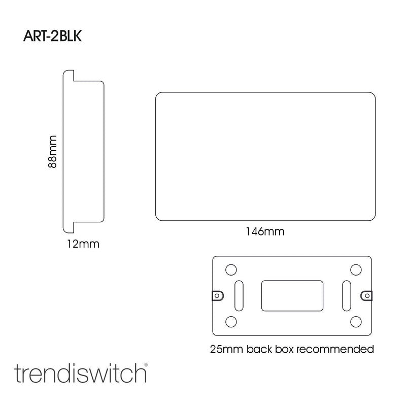 Load image into Gallery viewer, Trendi Switch ART-2BLKNV, Artistic Modern Double Blanking Plate, Navy Blue Finish, BRITISH MADE, (25mm Back Box Required), 5yrs Warranty - 53561
