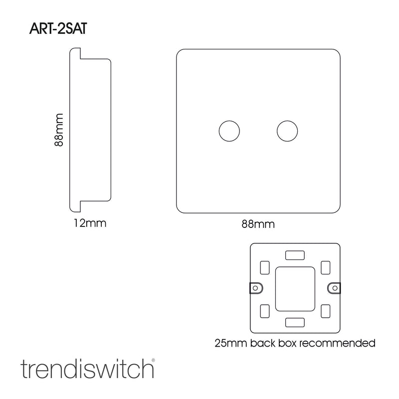 Load image into Gallery viewer, Trendi Switch ART-2SATSI, Artistic Modern 2 Gang Male F-Type Satellite Television Socket Platinum Silver, (25mm Back Box Required), 5yrs Warranty - 53646
