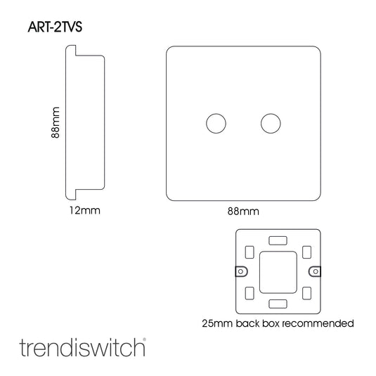 Trendi Switch ART-2TVSBK, Artistic Modern Twin TV Co-Axial Outlet Gloss Black Finish, BRITISH MADE, (25mm Back Box Required), 5yrs Warranty - 43847