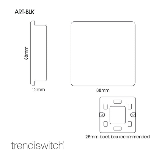 Trendi Switch ART-BLKSI, Artistic Modern 1 Gang Blanking Plate Silver Finish, BRITISH MADE, (25mm Back Box Required), 5yrs Warranty - 24249