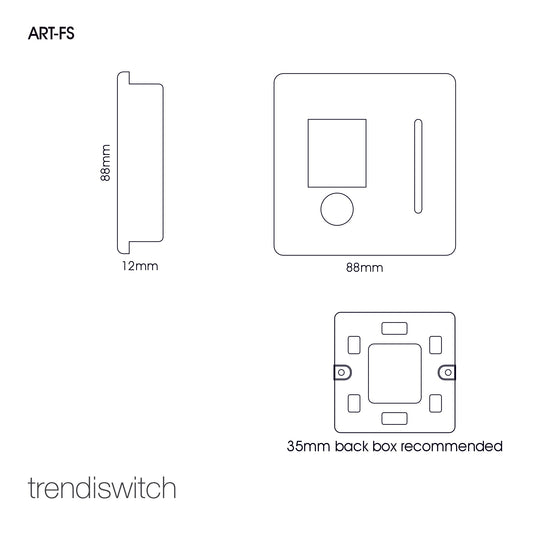 Trendi Switch ART-FSBK, Artistic Modern Switch Fused Spur 13A With Flex Outlet Gloss Black Finish, BRITISH MADE, (35mm Back Box Required), 5yrs Warranty - 22130