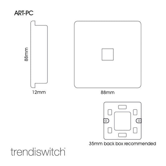 Trendi Switch ART-PCBS, Artistic Modern Single PC Ethernet Cat 5 & 6 Data Outlet Brushed Steel Finish, BRITISH MADE, (35mm Back Box Required), 5yrs Warranty - 53761