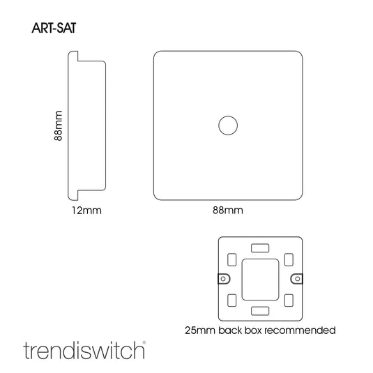 Trendi Switch ART-SATWH, Artistic Modern F-Type Satellite 1 Gang Gloss White Finish, BRITISH MADE, (25mm Back Box Required), 5yrs Warranty - 43867