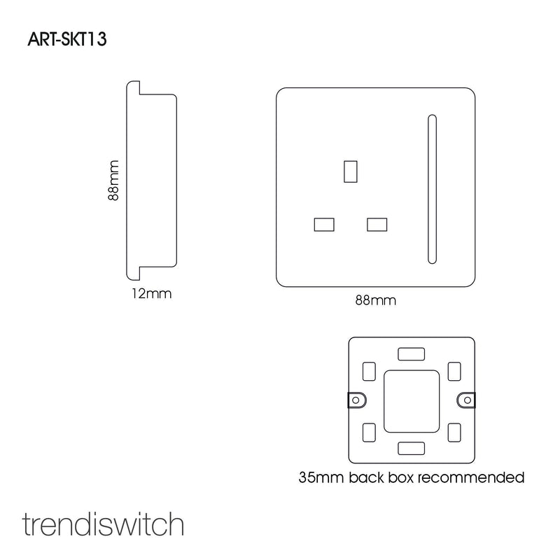 Load image into Gallery viewer, Trendi Switch ART-SKT13SK, Artistic Modern 1 Gang 13Amp Switched Socket Sky Finish, BRITISH MADE, (25mm Back Box Required), 5yrs Warranty - 53813
