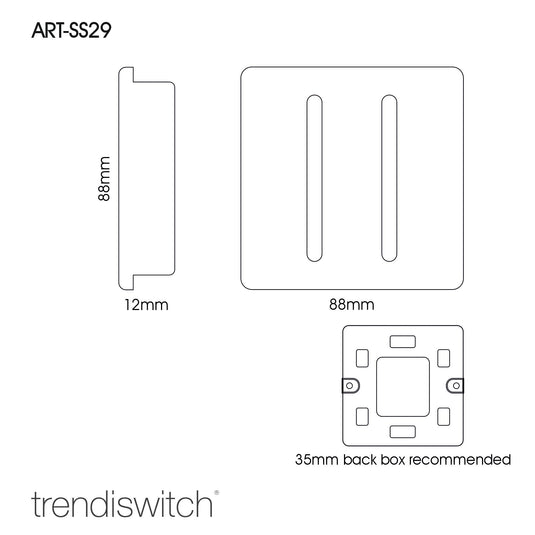 Trendi Switch ART-SS29BK, Artistic Modern 2 Gang (1x2 Way, 1xIntermediate) 10 Amp Rocker Gloss Black Finish, BRITISH MADE, (25mm Back Box Required), 5yrs Warranty - 43888