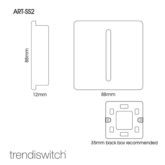 Trendi Switch ART-SS2BS, Artistic Modern 1 Gang 2 Way 10 Amp Rocker Brushed Steel Finish, BRITISH MADE, (25mm Back Box Required), 5yrs Warranty - 53994