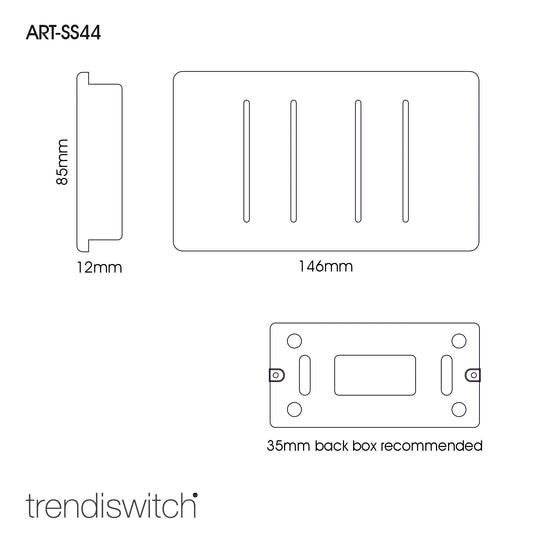 Trendi Switch ART-SS44BK, Artistic Modern 4 Gang 2 Way 10 Amp Rocker Twin Plate Gloss Black Finish, BRITISH MADE, (25mm Back Box Required), 5yrs Warranty - 43892