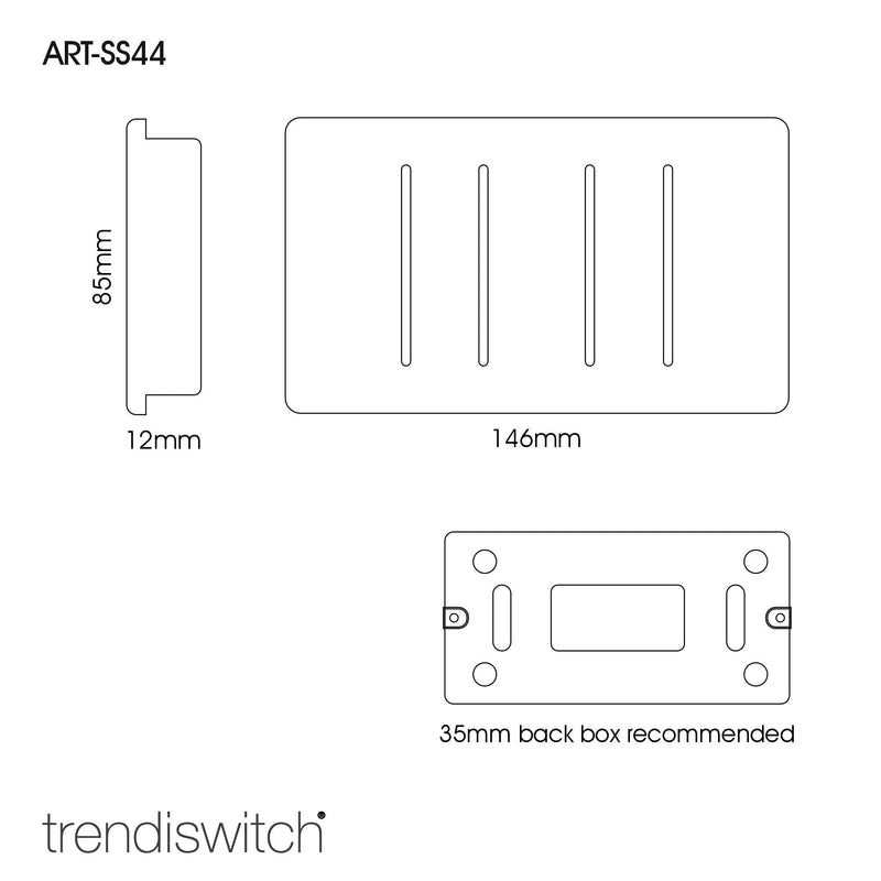 Load image into Gallery viewer, Trendi Switch ART-SS44BS, Artistic Modern 4 Gang 2 Way 10 Amp Rocker Twin Plate Brushed Steel Finish, BRITISH MADE, (25mm Back Box Required), 5yrs Warranty - 54012

