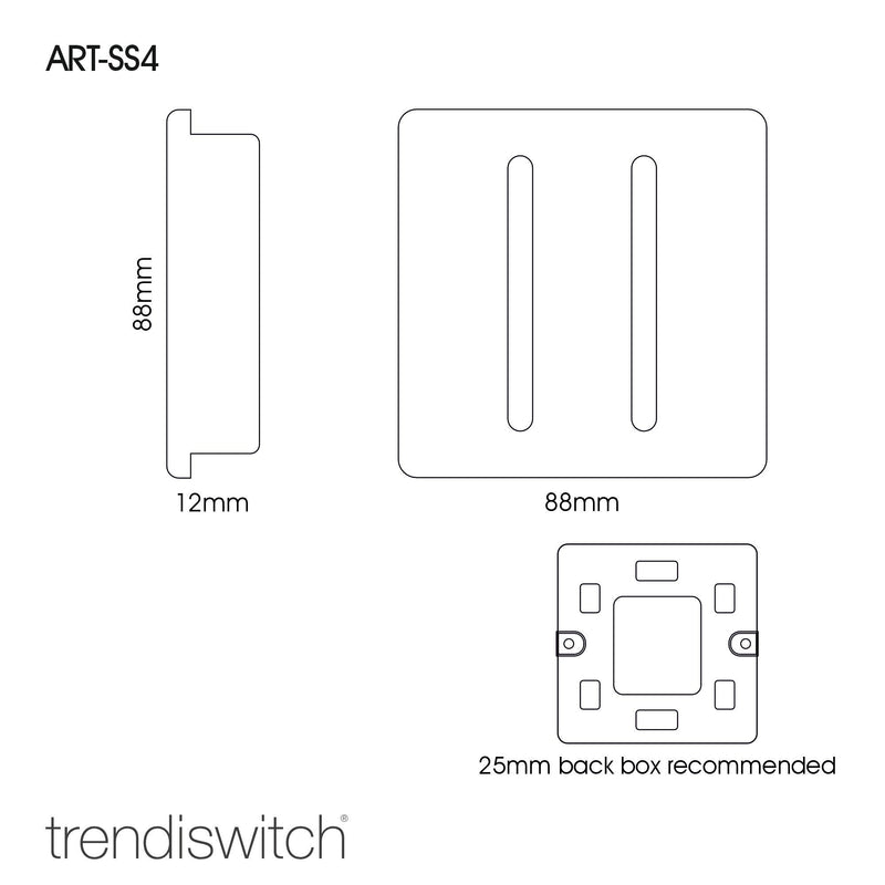 Load image into Gallery viewer, Trendi Switch ART-SS4BS, Artistic Modern 2 Gang 2 Way 10 Amp Rocker Brushed Steel Finish, BRITISH MADE, (25mm Back Box Required), 5yrs Warranty - 54030
