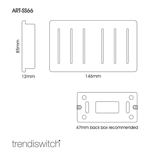 Trendi Switch ART-SS66BK, Artistic Modern 6 Gang 2 Way 10 Amp Rocker Twin Plate Gloss Black Finish, BRITISH MADE, (35mm Back Box Required), 5yrs Warranty - 43898