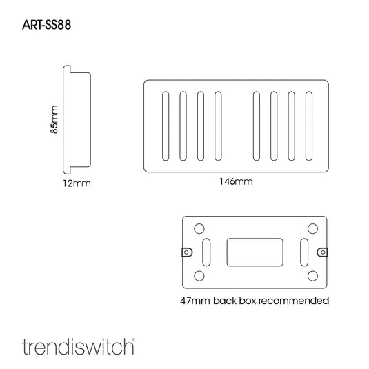 Trendi Switch ART-SS88BS, Artistic Modern 8 Gang 2 Way 10 Amp Rocker Twin Plate Brushed Steel Finish, BRITISH MADE, (35mm Back Box Required), 5yrs Warranty - 54084